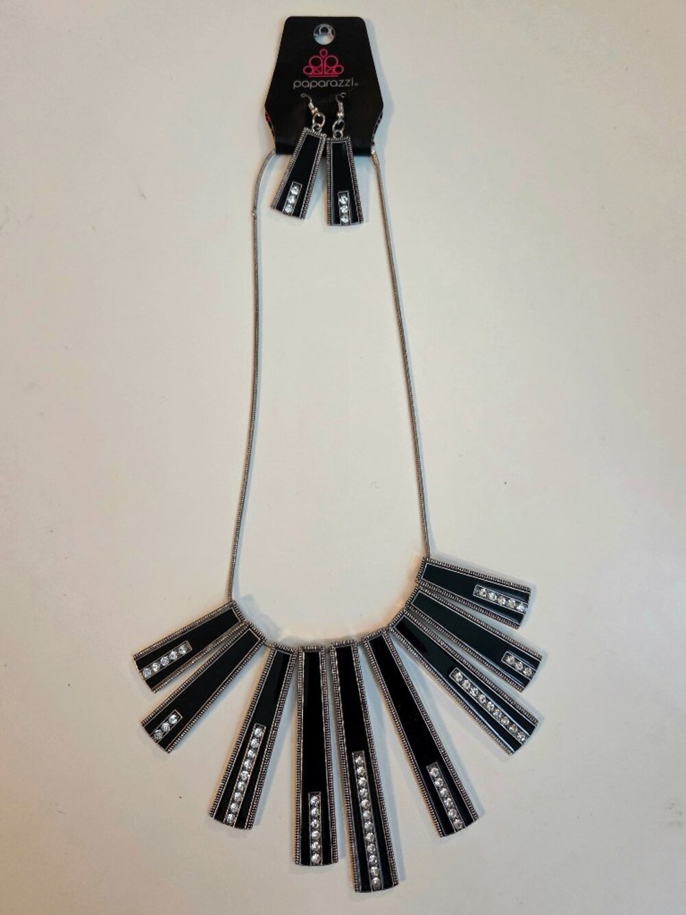 Paparazzi Black Silver Rhinestone Art Deco Necklace & Earrings